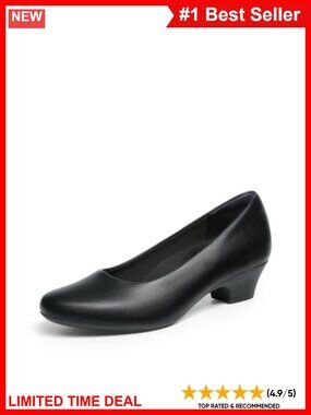 Faux Leather Low Block Heel Pumps with Arch Support for Work